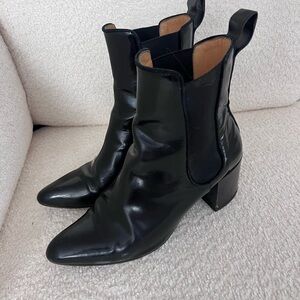 ACNE STUDIOS Black Leather Boots Block Heel Size 38 (8)